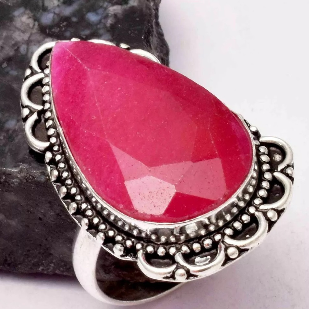 Vintage Sterling Silver Natural Kashmir Ruby  925 Ring 9.25